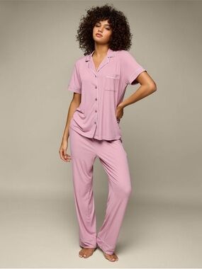 Women’s Ribbed Pink Short-Sleeve Pajama Set XL